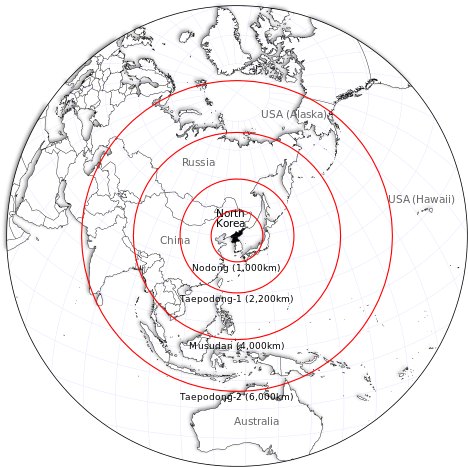 North Korean Missile Ranges, Jason Davies, - North Korea (600x600), Png Download