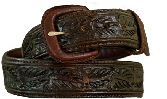 Vendor-unknown Belts Saddle Brown Skived Leaf Pattern - Vogt Silversmiths Western Belts Mens Skived Leaf Brown (600x600), Png Download
