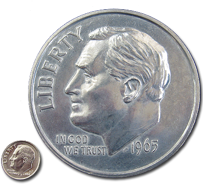 Giant 3 Inch Dime - Jumbo 3 Inch Roosevelt Dime By Johnson Precision Magic (400x400), Png Download