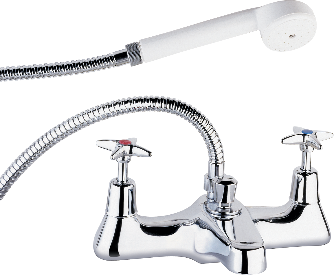 Objects Bathroom Interior - Deva 186x Chrome Two Cross Handle Deck Mount Bath Shower (1154x952), Png Download