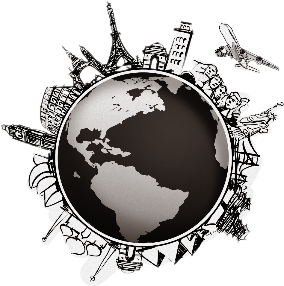 Adventure Travel World Globe Map Compass - Travel The World Black And White (948x956), Png Download
