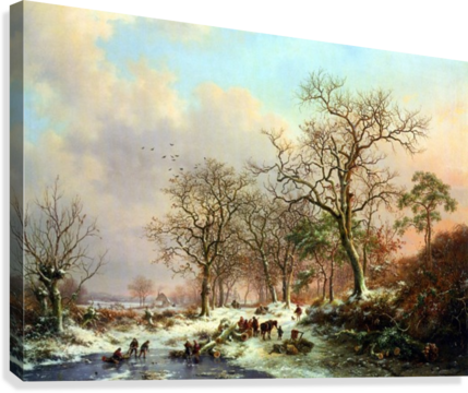 Winter Landscape With Figures Near Lake Canvas Print - Canvas Print (429x360), Png Download