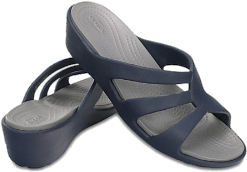 Crocs Blue Wedges - Crocs Sanrah Strappy Wedge 204010 Ladies Slip (549x406), Png Download