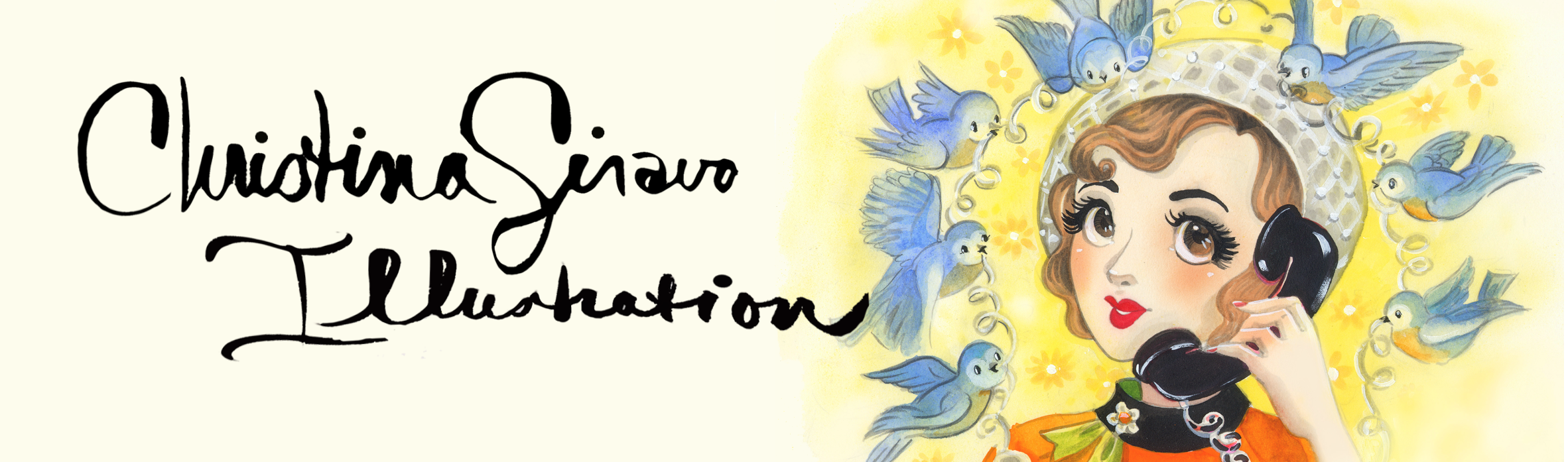 Cyz9lzur6bu6gvyciofr - Lucky Number Retro Telephone Lady Birds (2364x697), Png Download