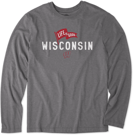 Men's Wisconsin Pennant Long Sleeve Cool Tee - T-shirt (570x570), Png Download
