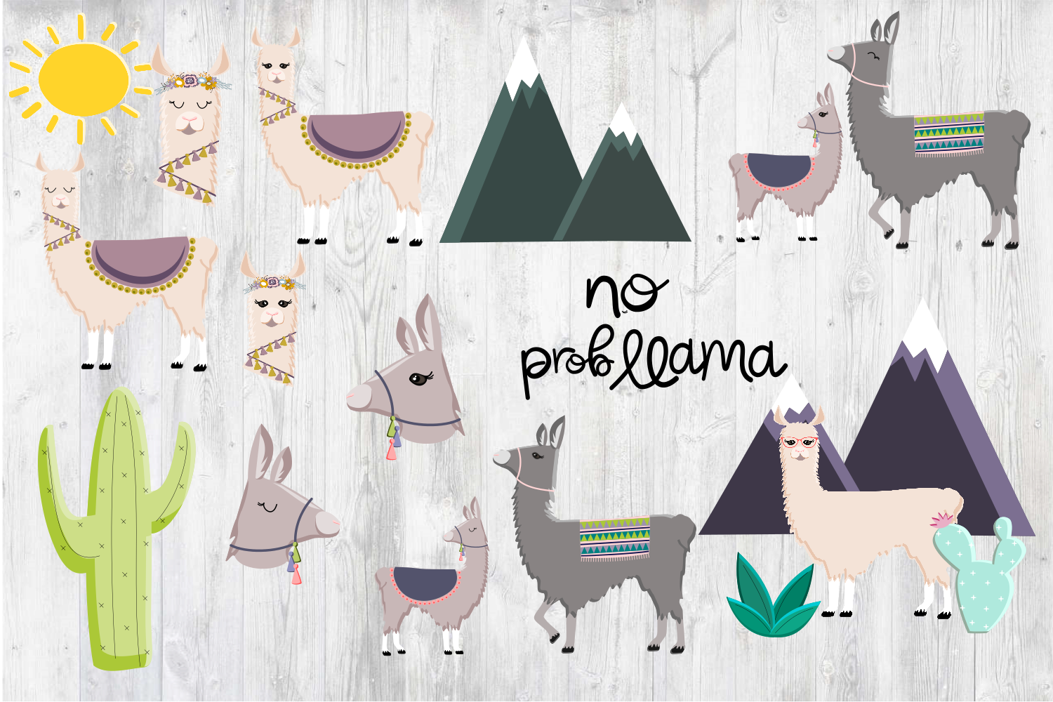 Llama Clipart Png Baby Nursery Art No Prob Llama Cactus - Illustration (1200x800), Png Download