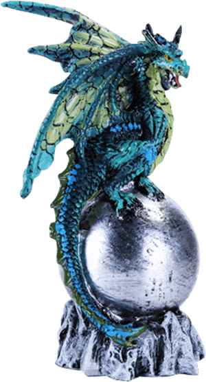 Blue Dragon On Silver Orb Statue - Perched Dragon (555x555), Png Download