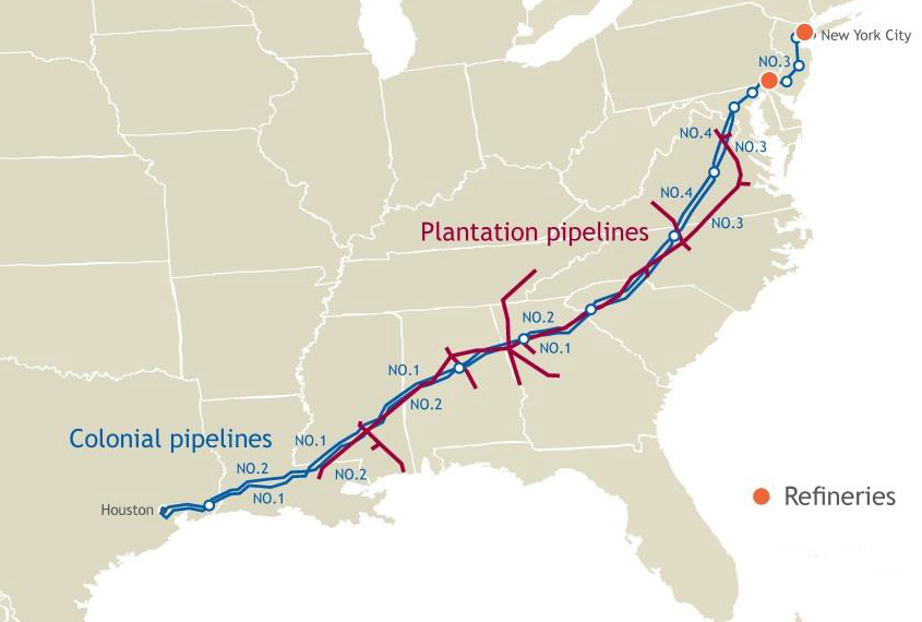Colonial And Plantation Pipeline Map (845x570), Png Download