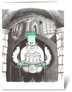 Boris With Cake Greeting Card - Greeting Card (350x396), Png Download