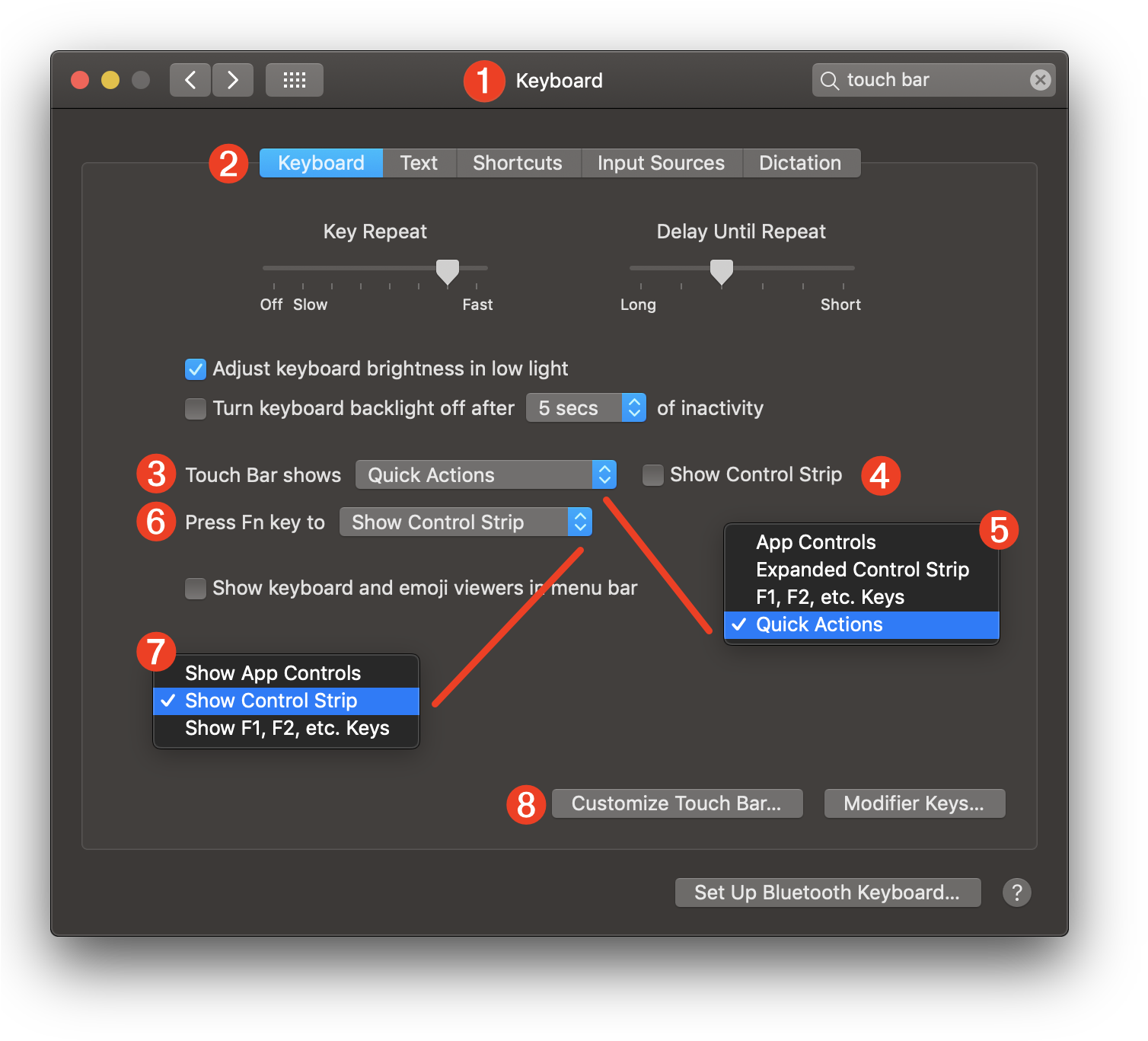 Touch Bar Key Settings - Macos Mojave (1560x1386), Png Download