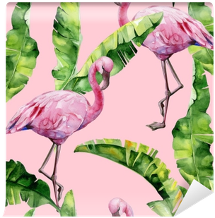 Banana Palm Leaves Seamless Watercolor Illustration - Dense Jungle Round Mouse Pad Customized Non Slip Rubber (400x400), Png Download