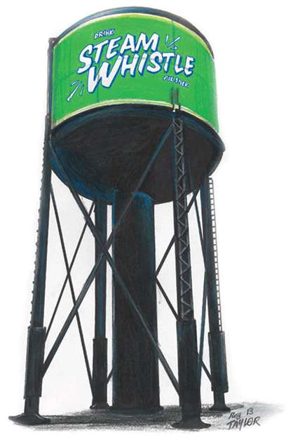 Water Tower - Steam Whistle Water Tower Logo (408x629), Png Download