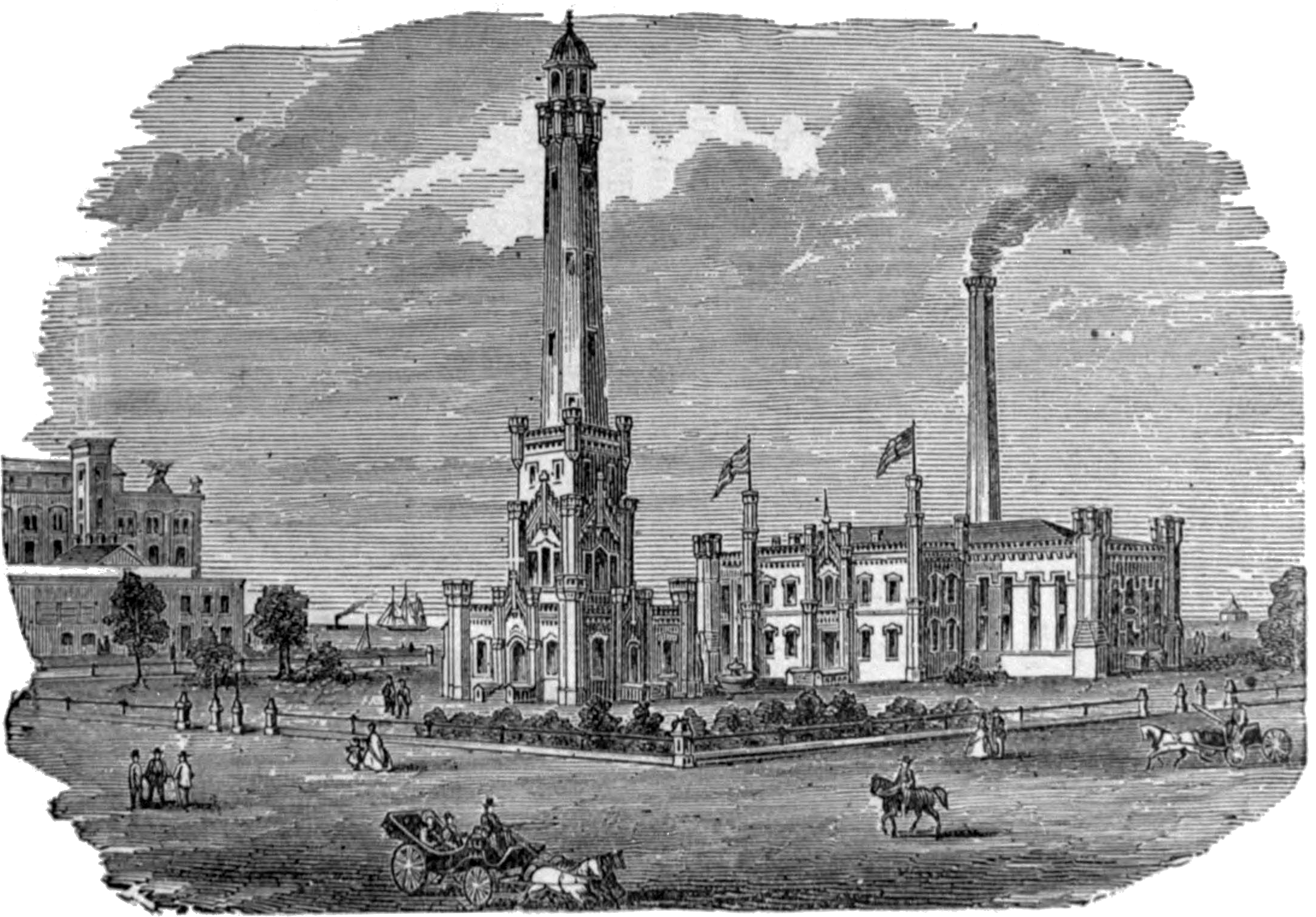Chicago Water Tower & Pumping Station, Published 1886 (2183x1522), Png Download