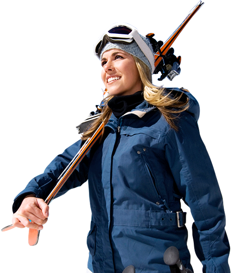 Woman Skier Holding Her Skis - People With Ski Png (525x563), Png Download