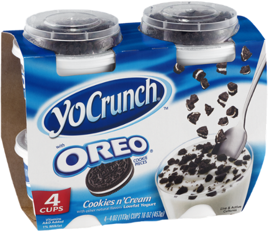 Yocrunch Cookies N' Cream Lowfat Yogurt With Oreo Cookie - Yocrunch Lowfat Yogurt, Cookies N' Cream - 4 Pack, (600x600), Png Download