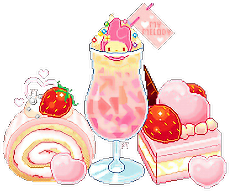 Kawaii Food Cute Sticker Pixel Art Pixels Girly Adorabl - Kawaii Food Pixel Art (768x644), Png Download