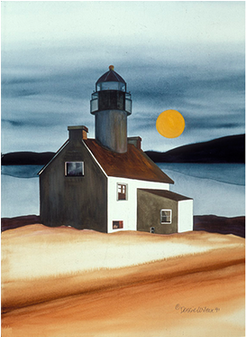 Rising Moon & Old Point Loma Lighthouse, San Diego, - Artist (500x373), Png Download