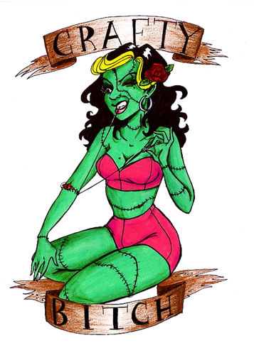 Tattoo Style Banners And Text Surrounding A Sexy, Sassy - Cartoon (357x500), Png Download