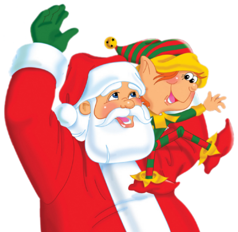 Santa And Elf Png Clipart - Santa And Elves Clipart (489x476), Png Download