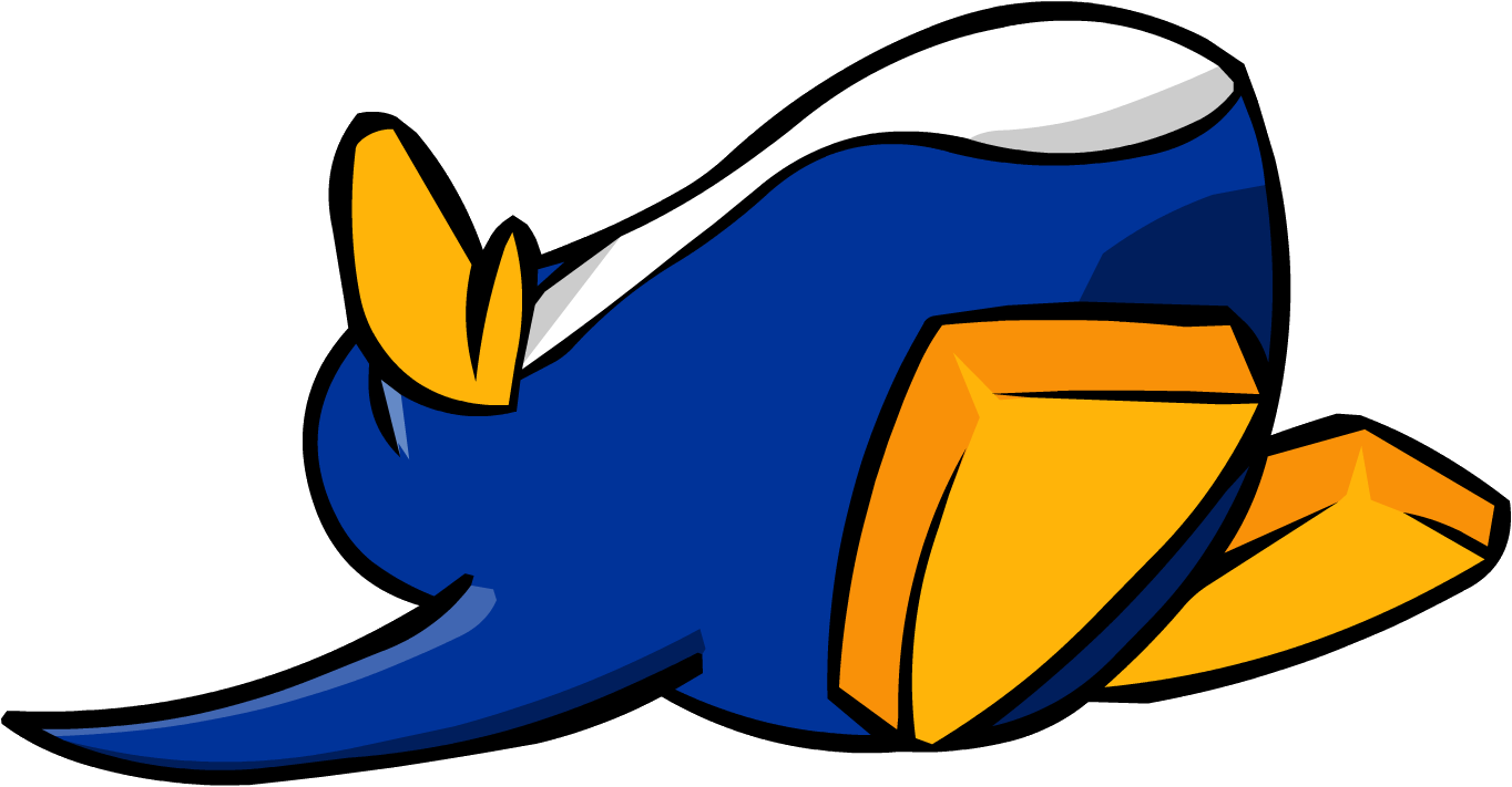Old Blue Penguin Sleeping - Club Penguin Dead Penguin (1364x711), Png Download