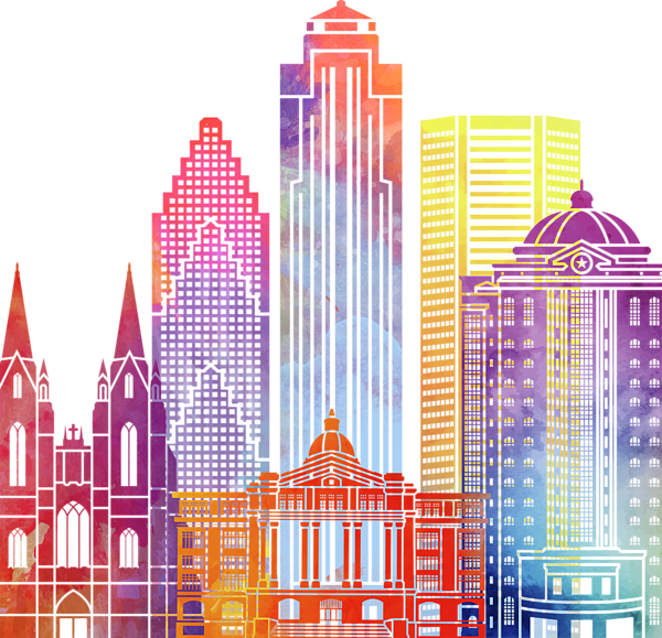 Bleed Area May Not Be Visible - Watercolor Houston (600x579), Png Download