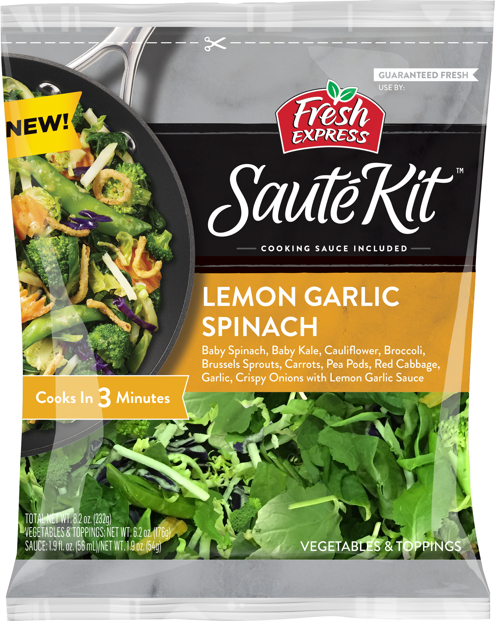 Lemon Garlic Spinach Sauté Kit - Fresh Express Saute Kit (1847x2297), Png Download