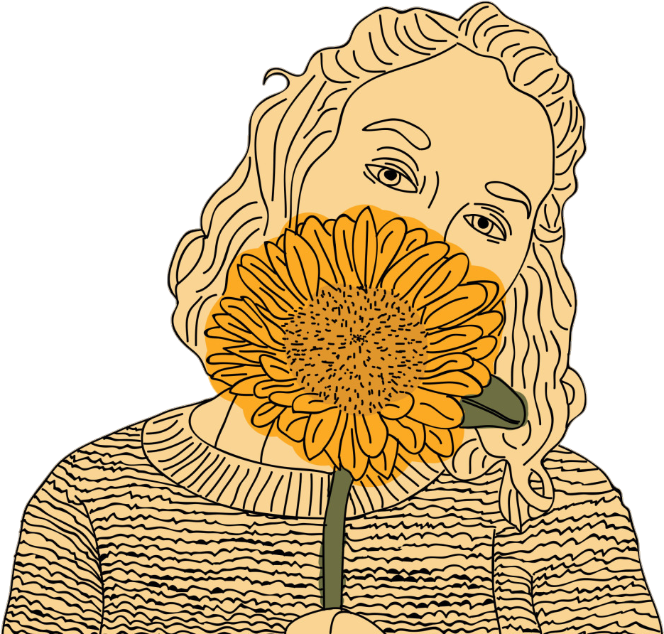 Girl Sunflower Drawing Sketch Doodle Art Flower Flowers - Aesthetic Drawing Yellow (1097x975), Png Download