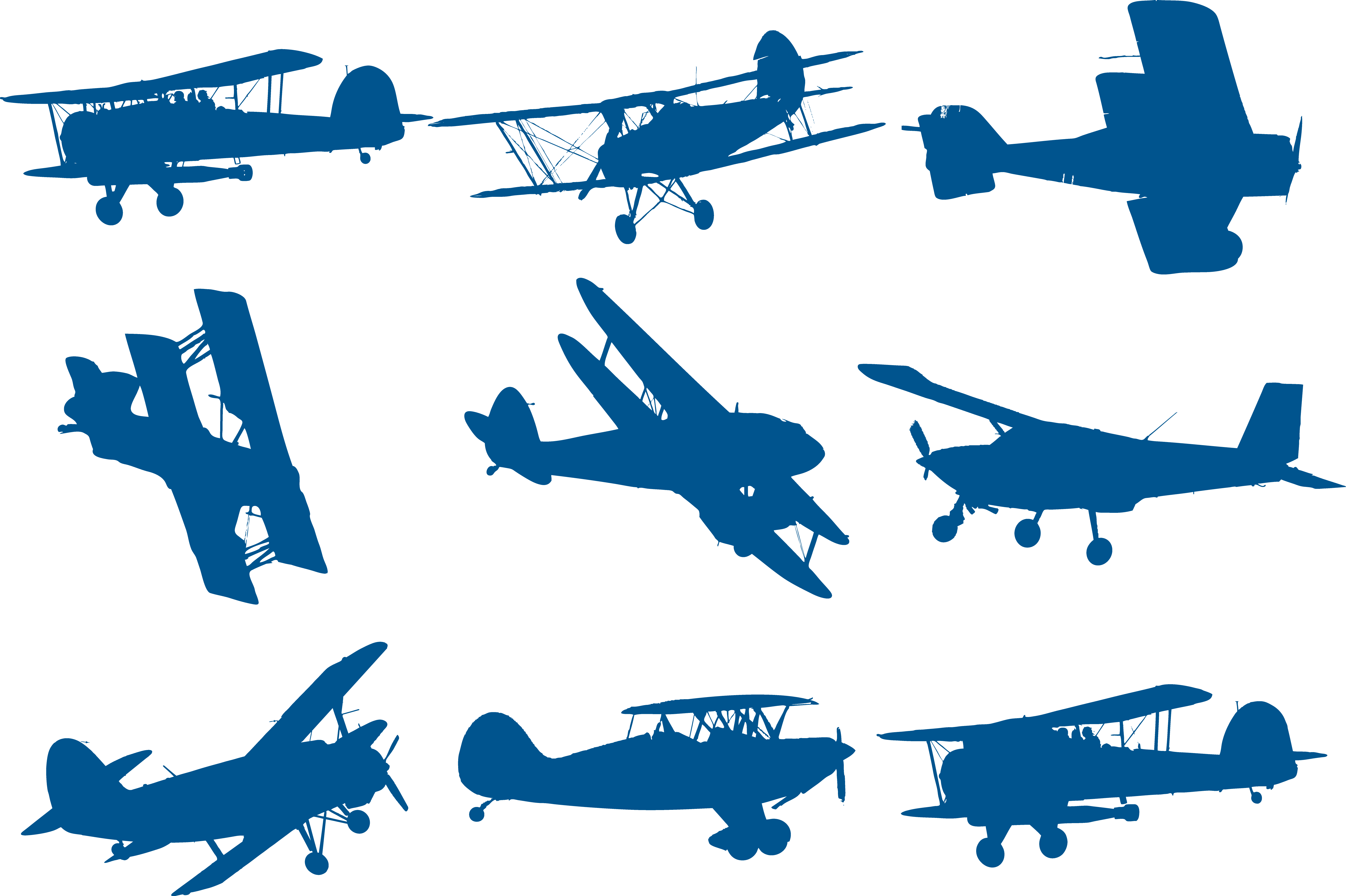 Clip Free Library Biplane Clipart Toy Plane - Blue Biplane Silhouette (5667x3774), Png Download