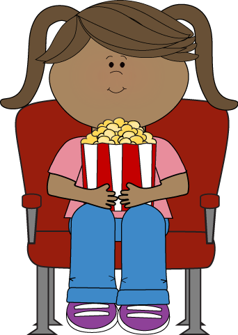 Graphic Freeuse Clip Art Images Kids Night Girl Watching - Clipart Watching Movies (342x481), Png Download