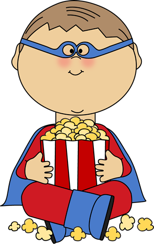 Boy Superhero Eating Popcorn - Eating Popcorn Clipart (315x500), Png Download