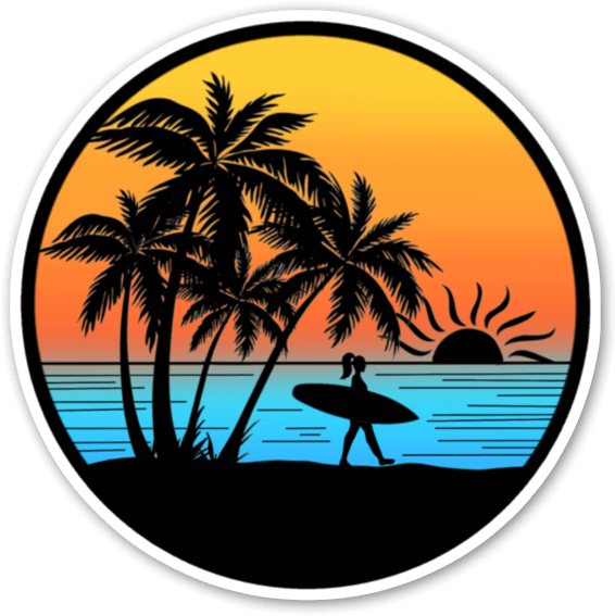 Sunset Surfer Sticker - Adults Summer Flip Flops - Black/white (600x600), Png Download