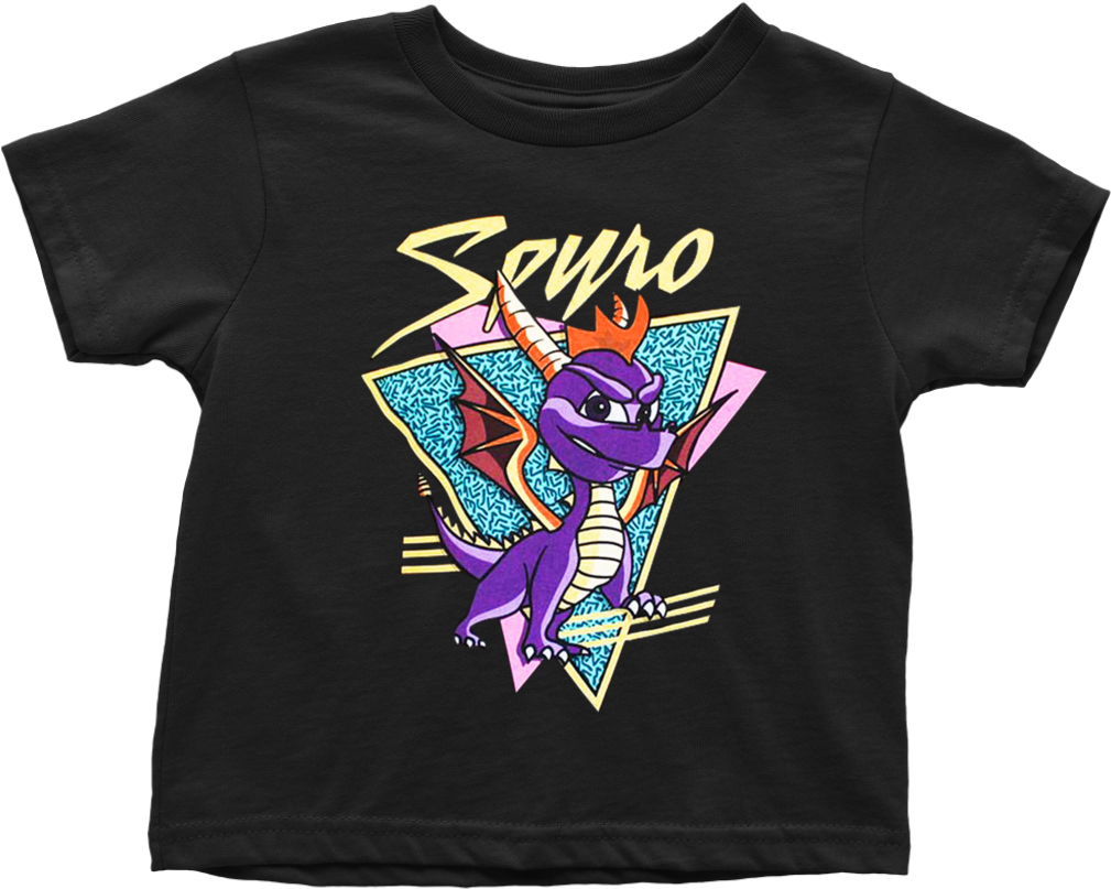Spyro The Dragon T-shirt Spyro For Men, Women And Kid - Spyro The Dragon Retro Logo Black Tee Shirt (1024x1024), Png Download