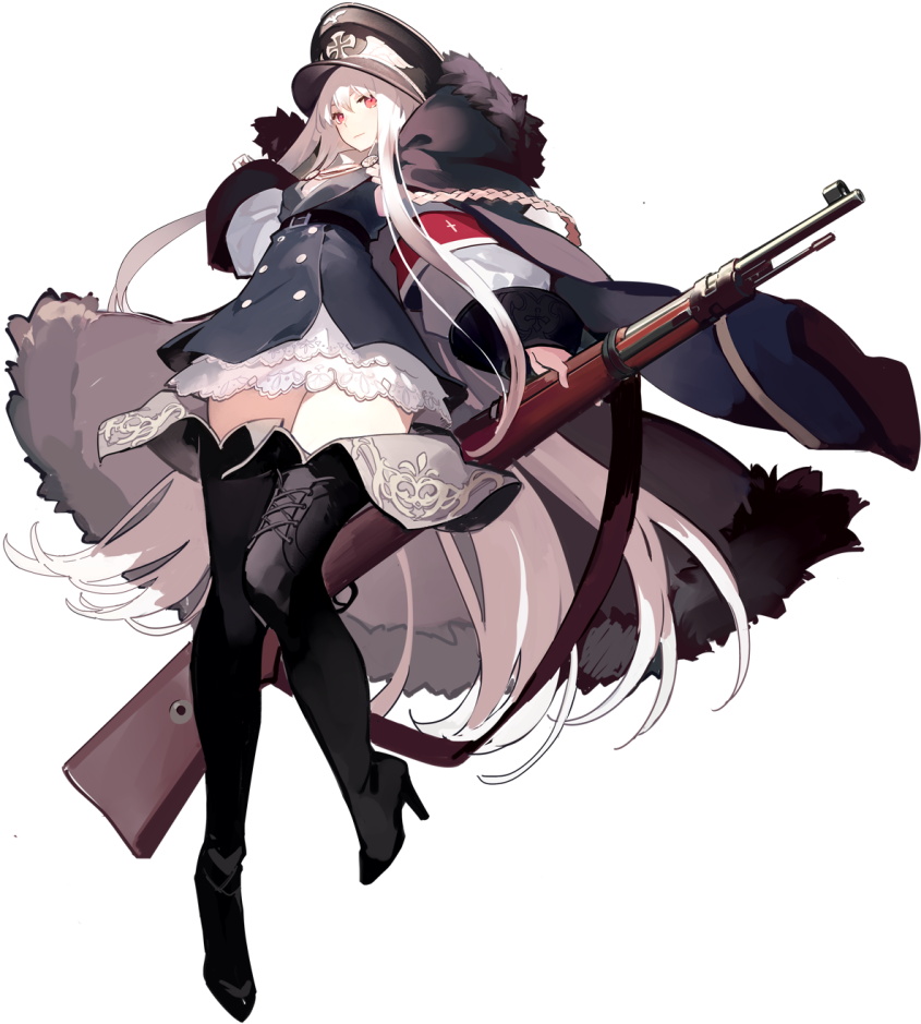 1girl Albino Armband Belt Black Boots Black Legwear - Girls Frontline German Weapons (850x1096), Png Download