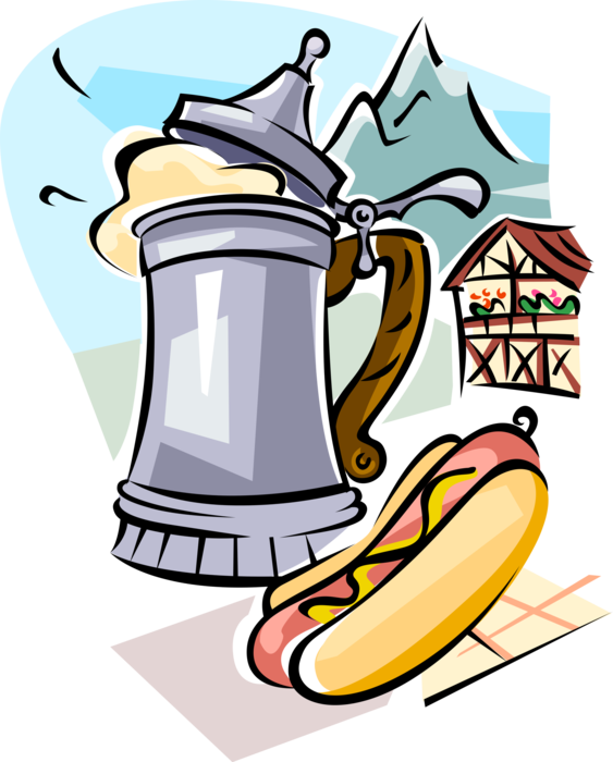 Vector Illustration Of German Bratwurst Oktoberfest - German Beer Stein Clipart (563x700), Png Download