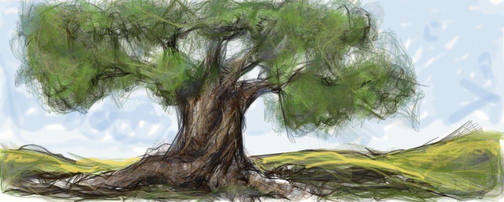 Image Free Download Camo Drawing Ancient Tree - Ancient Olive Tree Painting (1024x410), Png Download