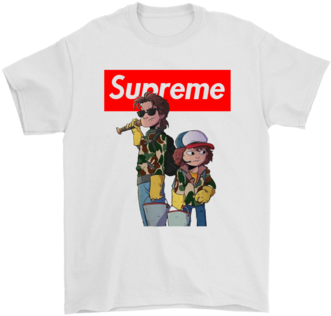 Dustin And Steve Stranger Things Supreme Shirts T Shirt - Supreme Sandal Unisex 2014 (hot) (394x394), Png Download
