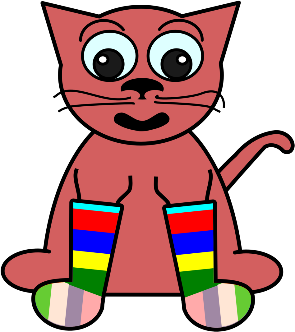Cartoon Cat In Rainbow Socks Clipart Png (534x600), Png Download