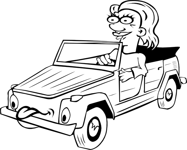 Girl Driving Car Cartoon Outline Png Clip Art (600x480), Png Download