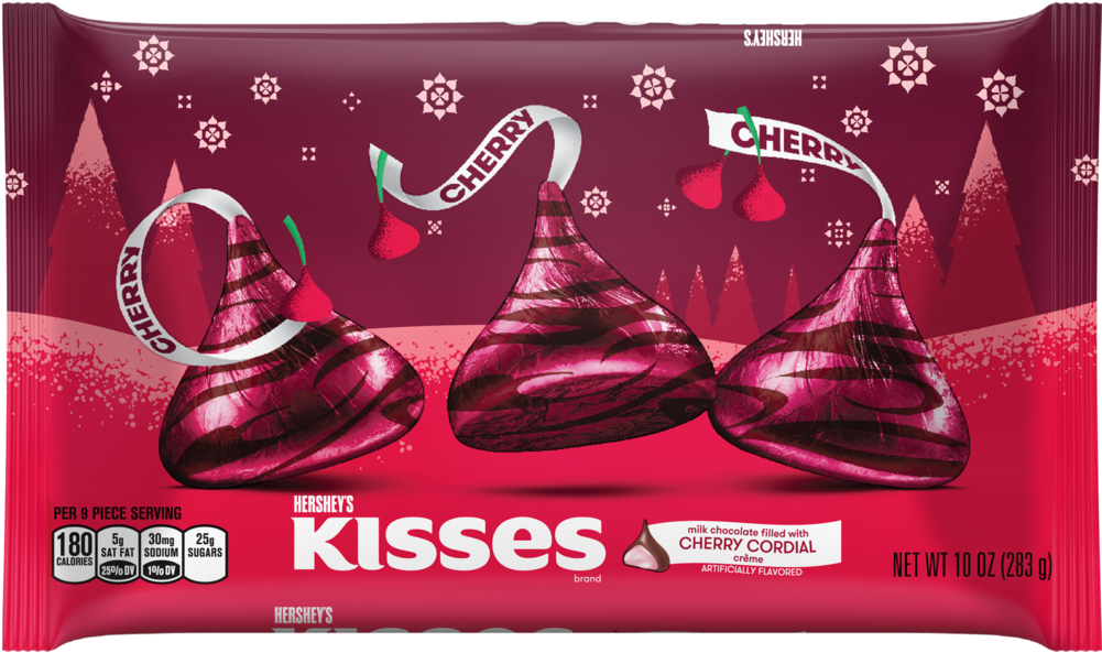 Milk Chocolates Filled With Cherry Cordial Crème - Valentines Hershey Kisses Cherry (1000x1000), Png Download