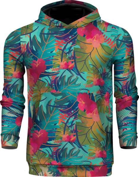 Tropical Leaves 100% Polyester Hoodie - Hoodie (469x600), Png Download