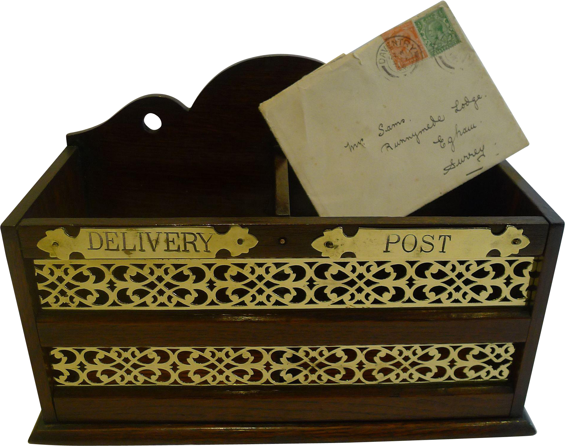 Antique English Polished Oak & Brass " Post " & " Delivery - Drawer (1901x1901), Png Download