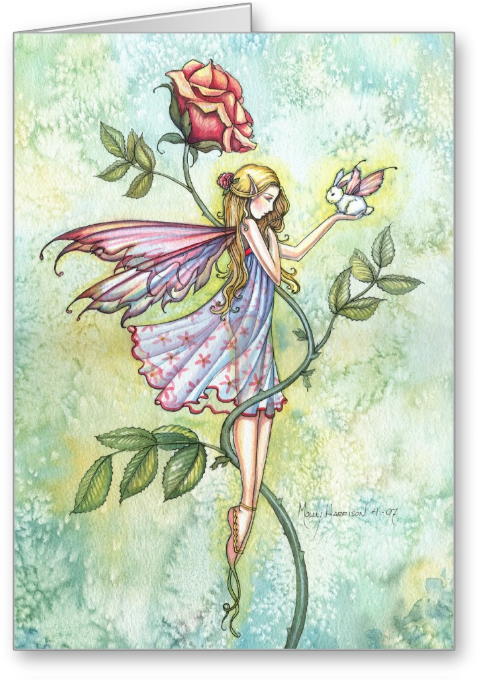 Fairy Art And Fantasy Art Gift Items By Molly Harrison - Thank You Card - Fairy And Bunny Fairy Card (731x731), Png Download