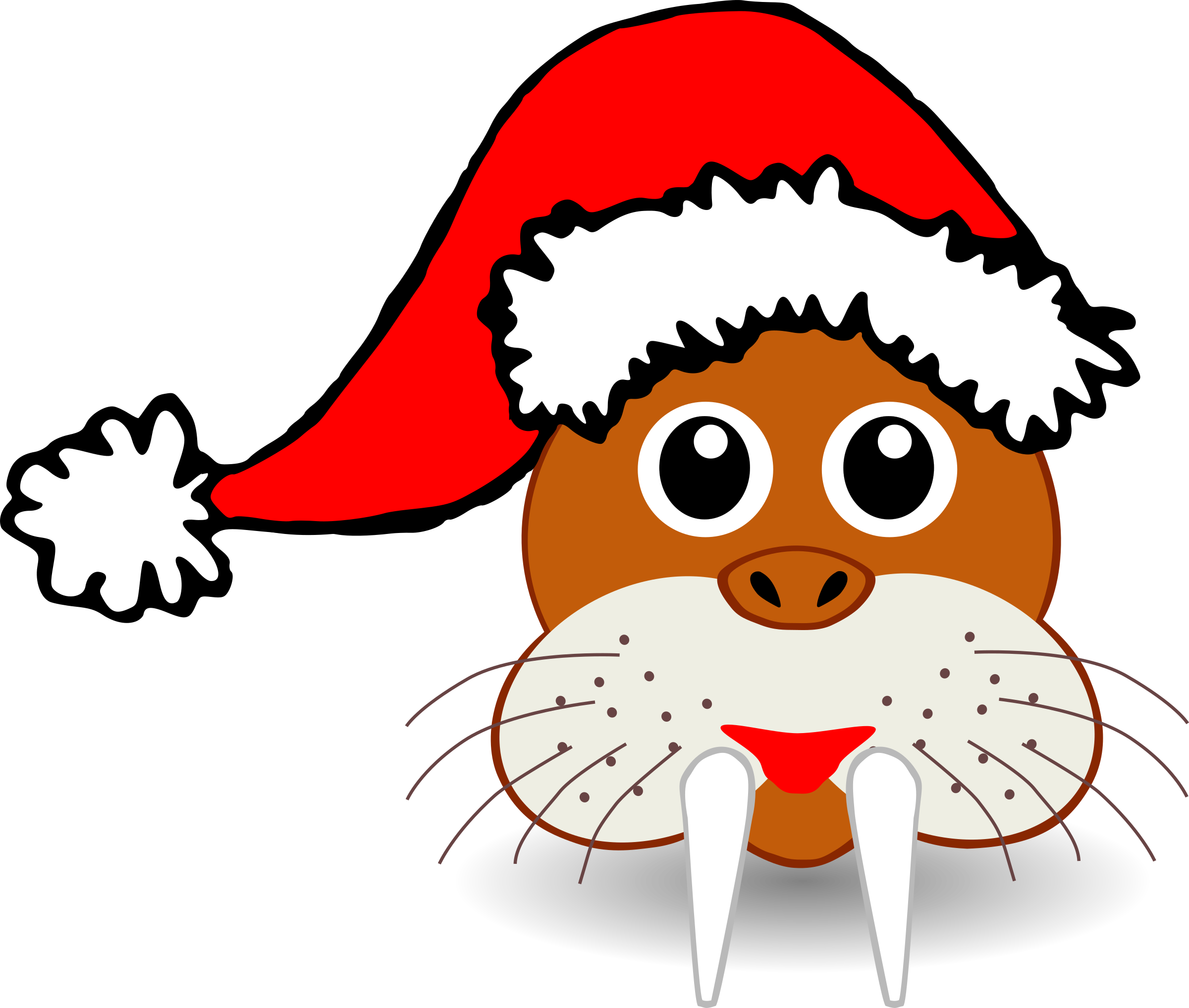 Palomaironique Walrus Head Cartoon Brown With Santa - Clip Art Animal Head (1979x1678), Png Download