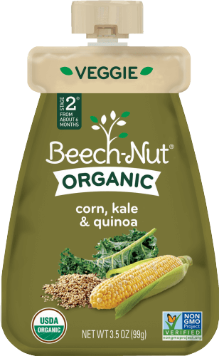 Organic Corn, Kale & Quinoa Pouch - Beech Nut Organic Coldpuree, Pear, Pumpkin & Cranberry, (308x500), Png Download