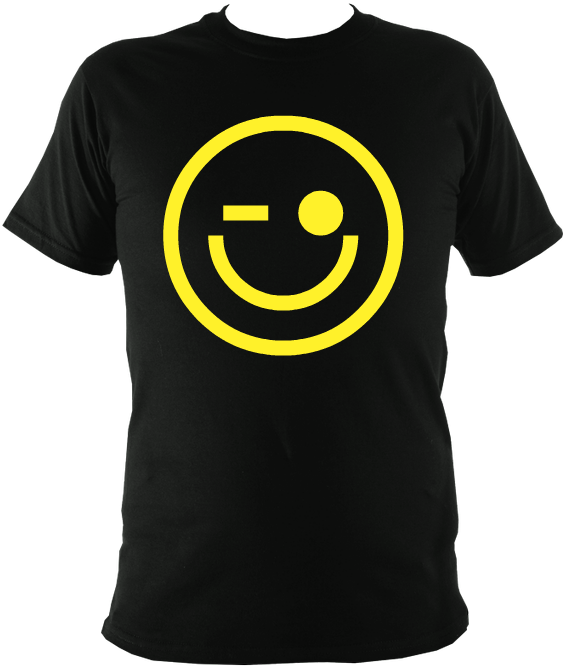 Winky Face Slogan T-shirt - Černá Trička S Potiskem (595x680), Png Download