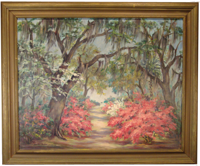 Savannah Garden Scene With Spanish Moss (1000x619), Png Download