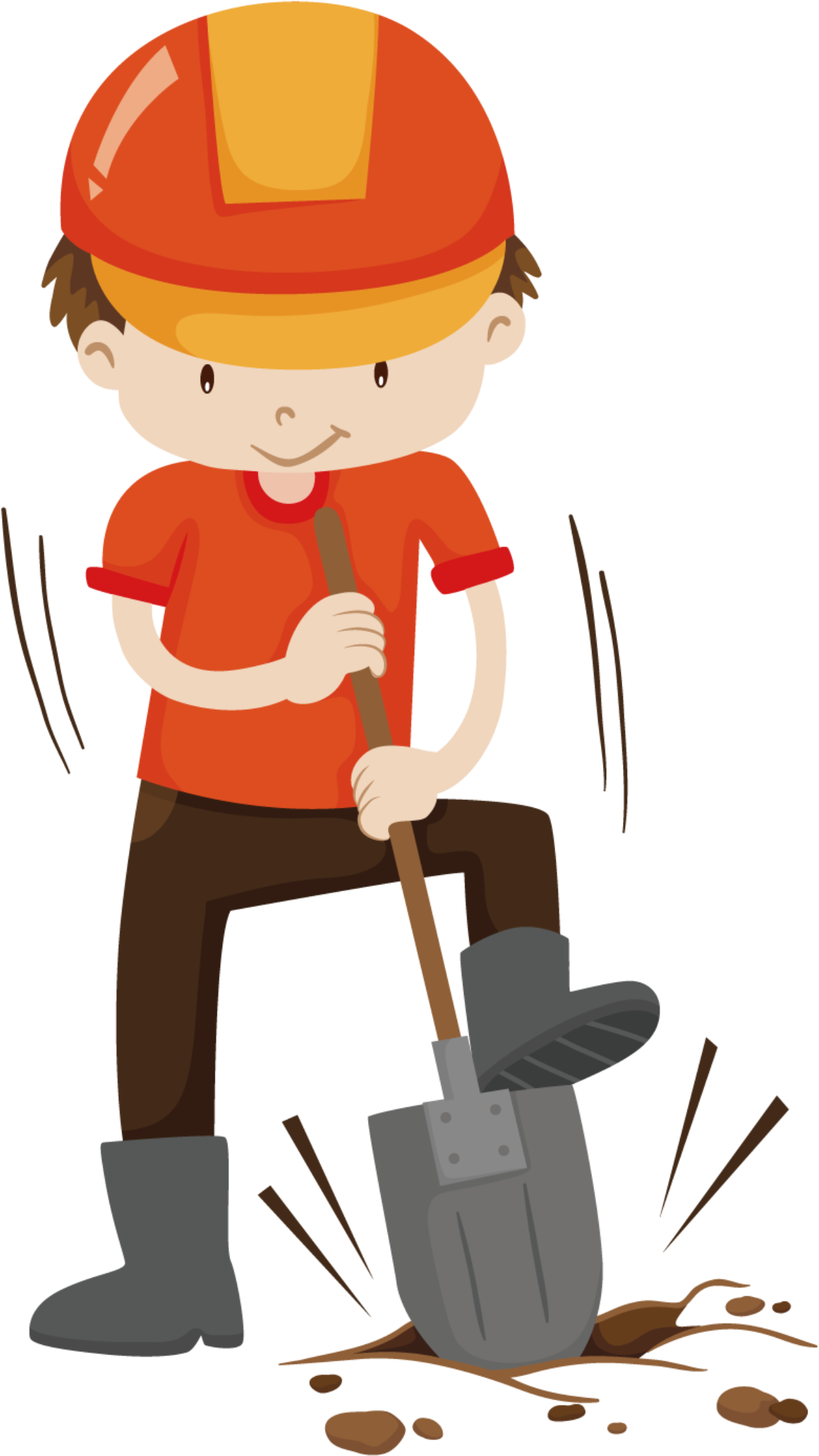 Cute Style Hand Drawn Orange Hard Hat Worker Labor - Digging Man (2500x2500), Png Download