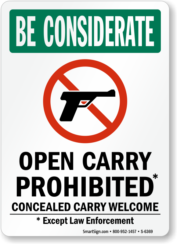 Open Carry Prohibited, Concealed Carry Welcome Sign - Concealed Carry Permitted Sign (580x800), Png Download