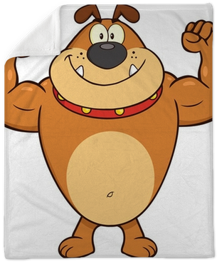 Smiling Brown Bulldog Cartoon Character Showing Muscle - Bulldog Cartoon (400x400), Png Download