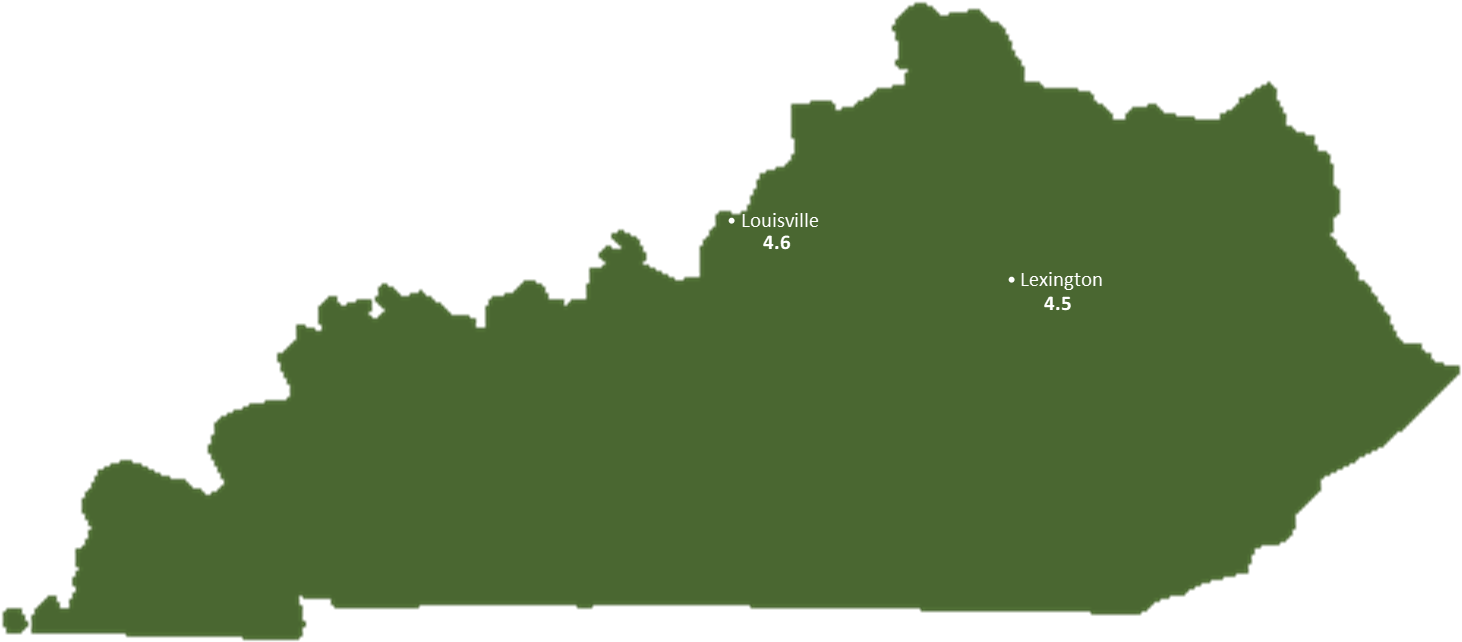 Kentucky Sun Light Hours Map - Kentucky Svg (1507x700), Png Download